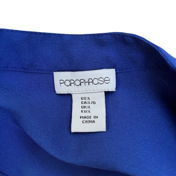 Paraphrase Women’s Large Blue Polyester Top Shirt Loose Fit Button Faux Pocket - Picture 7 of 8